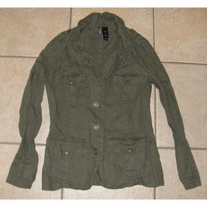 BISOU BISOU Army Green Sz Small Casual or Dress 100% Linen Lightweight Jacket
